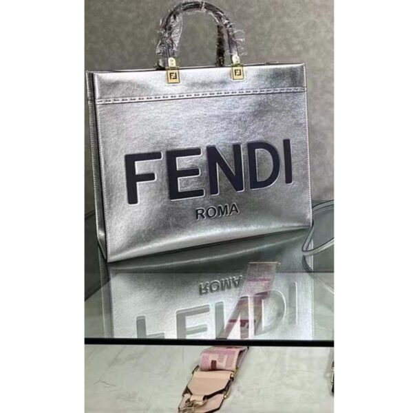 Fendi Women Fendi Sunshine Medium Silver Laminated Leather Shopper (1)