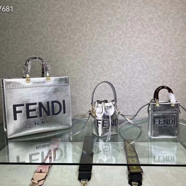 Fendi Women Fendi Sunshine Medium Silver Laminated Leather Shopper (2)