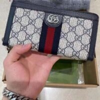 Gucci Unisex GG Ophidia GG Zip Around Wallet Beige Blue GG Supreme Canvas (7)