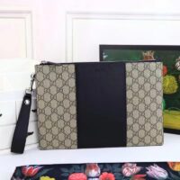 Gucci Unisex GG Supreme Pouch Beige Ebony GG Supreme Canvas Black Leather (2)