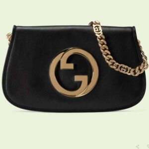 Gucci Women GG Blondie Shoulder Bag Black Leather Round Interlocking G