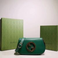 Gucci Women GG Blondie Shoulder Bag Emerald Green Leather Round Interlocking G (4)