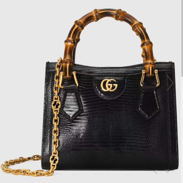 Gucci Women GG Diana Lizard Mini Bag Black Lizard Shiny Antique (6)