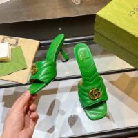 Gucci Women GG Double G Slide Sandal Emerald Green Chevron Matelassé Leather 7.6 cm Heel (8)