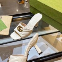 Gucci Women GG Double G Slide Sandal White Chevron Matelassé Leather 7.6 cm Heel (9)