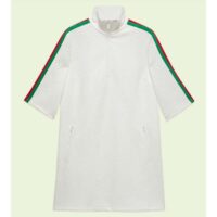 Gucci Women GG Jersey Jacquard Dress White High Neck Polyester Green Red Web (5)