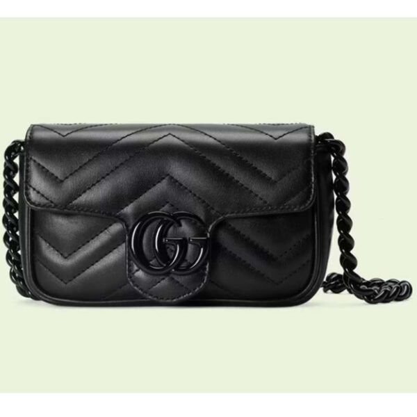 Gucci Women GG Marmont Belt Bag Black Chevron Matelassé Leather Double G (10)