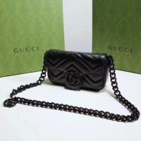 Gucci Women GG Marmont Belt Bag Black Chevron Matelassé Leather Double G (10)