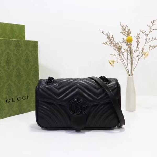 Gucci Women GG Marmont Matelassé Mini Bag Black Chevron Leather Double G (11)