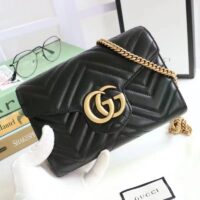 Gucci Women GG Marmont Matelassé Mini Bag Black Chevron Leather Double G (11)