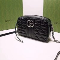 Gucci Women GG Marmont Mini Shoulder Bag Black Matelassé Leather Double G (10)