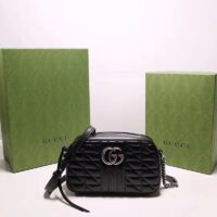 Gucci Women GG Marmont Mini Shoulder Bag Black Matelassé Leather Double G (10)