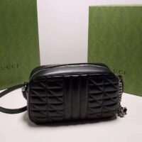 Gucci Women GG Marmont Mini Shoulder Bag Black Matelassé Leather Double G (10)