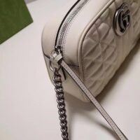 Gucci Women GG Marmont Mini Shoulder Bag White Matelassé Leather Double G (5)