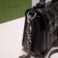 Gucci Women GG Marmont Mini Top Handle Bag Black Matelassé Leather Double G (6)