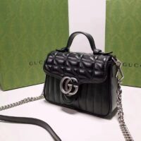 Gucci Women GG Marmont Mini Top Handle Bag Black Matelassé Leather Double G (6)