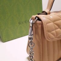 Gucci Women GG Marmont Mini Top Handle Bag Brown Matelassé Leather Double G (9)