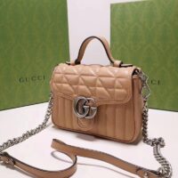 Gucci Women GG Marmont Mini Top Handle Bag Brown Matelassé Leather Double G (9)