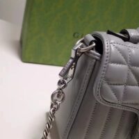 Gucci Women GG Marmont Mini Top Handle Bag Grey Matelassé Leather Double G (4)