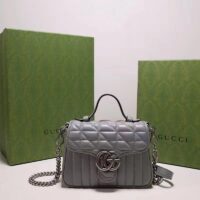 Gucci Women GG Marmont Mini Top Handle Bag Grey Matelassé Leather Double G (4)