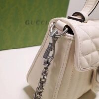 Gucci Women GG Marmont Mini Top Handle Bag White Matelassé Leather Double G (10)