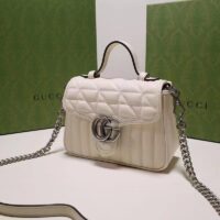 Gucci Women GG Marmont Mini Top Handle Bag White Matelassé Leather Double G (10)