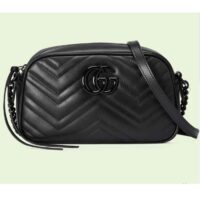 Gucci Women GG Marmont Small Shoulder Bag Black Matelassé Chevron Leather Double G (7)