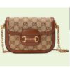 Gucci Women Horsebit 1955 GG Mini Bag Camel Ebony GG Canvas Crystals