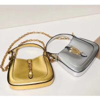 Gucci Women Jackie 1961 Lamé Mini Bag Silver Lamé Leather (9)