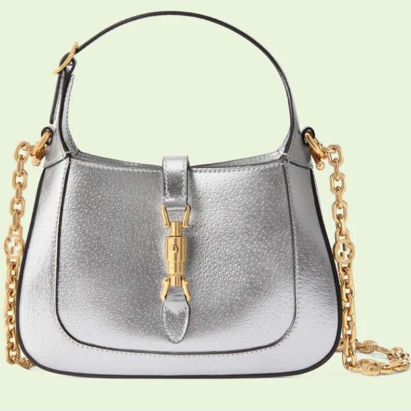 Gucci Women Jackie 1961 Lamé Mini Bag Silver Lamé Leather (9)