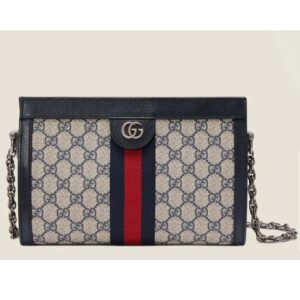 Gucci Women Ophidia GG Small Shoulder Bag Beige Blue GG Supreme Canvas