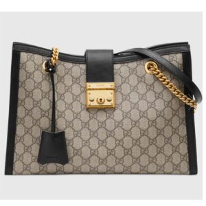 Gucci Women Padlock GG Medium Shoulder Bag Black Beige Ebony Supreme Canvas