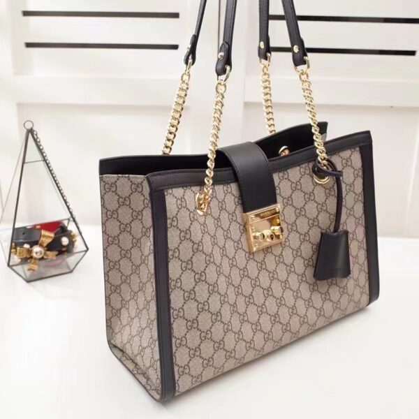 Gucci Women Padlock GG Medium Shoulder Bag Black Beige Ebony Supreme Canvas (9)