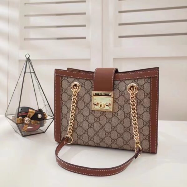 Gucci Women Padlock GG Small Shoulder Bag Brown Beige Ebony Supreme Canvas (2)