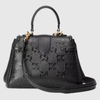 Gucci Women Small GG Top Handle Bag Black Debossed Leather Double G (4)