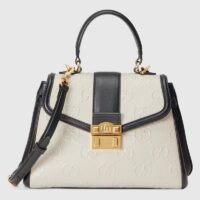 Gucci Women Small GG Top Handle Bag White Debossed Leather Double G (5)