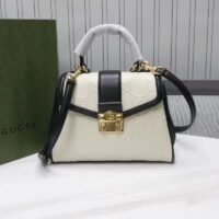 Gucci Women Small GG Top Handle Bag White Debossed Leather Double G (5)