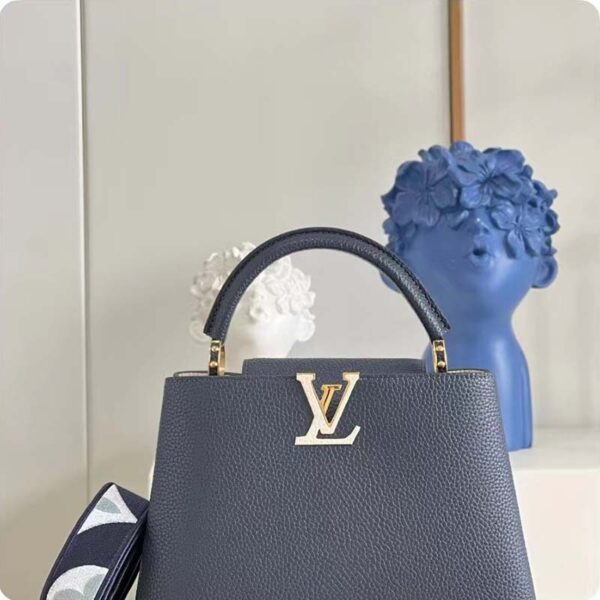 Louis Vuitton LV Women Capucines MM Handbag Blue Navy Taurillon Leather Canvas (10)