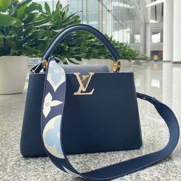 Louis Vuitton LV Women Capucines MM Handbag Blue Navy Taurillon Leather Canvas (11)