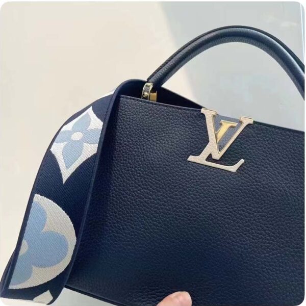 Louis Vuitton LV Women Capucines MM Handbag Blue Navy Taurillon Leather Canvas (13)