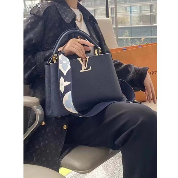 Louis Vuitton LV Women Capucines MM Handbag Blue Navy Taurillon Leather Canvas (2)