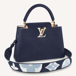 Louis Vuitton LV Women Capucines MM Handbag Blue Navy Taurillon Leather Canvas