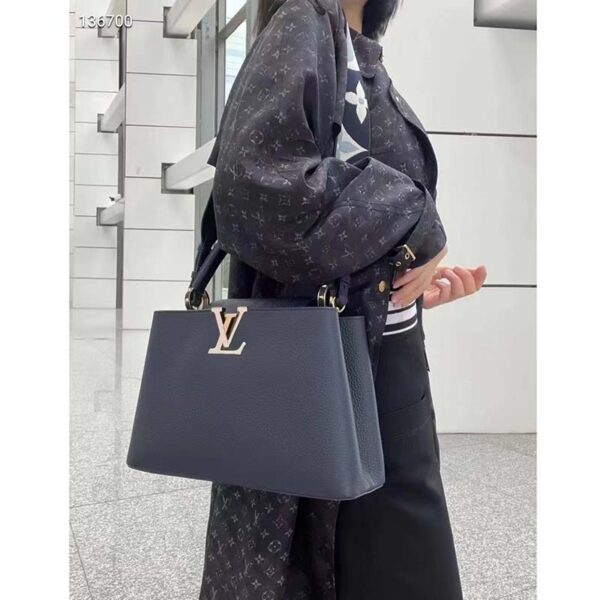 Louis Vuitton LV Women Capucines MM Handbag Blue Navy Taurillon Leather Canvas (4)