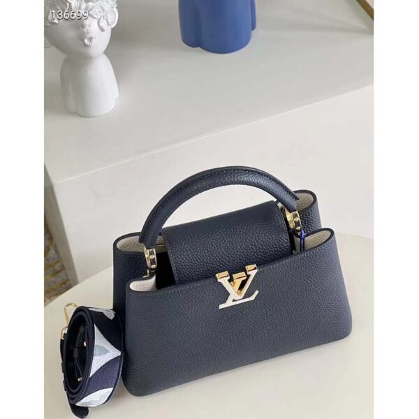 Louis Vuitton LV Women Capucines MM Handbag Blue Navy Taurillon Leather Canvas (5)