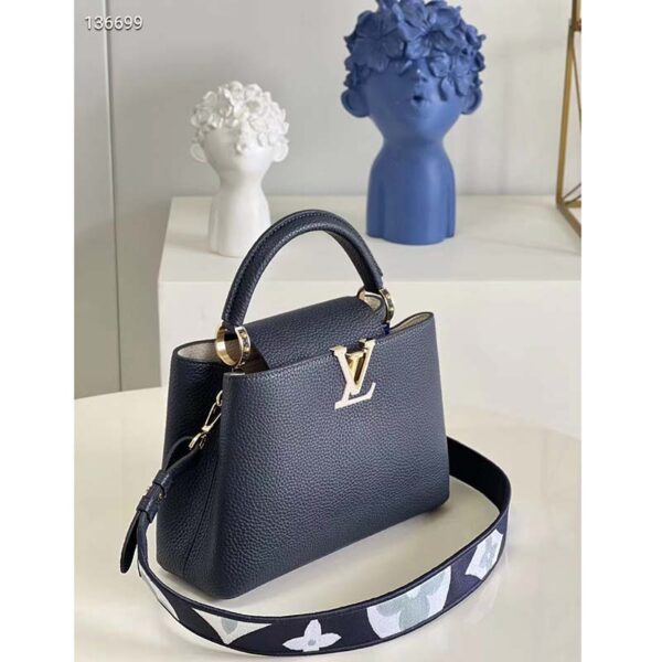 Louis Vuitton LV Women Capucines MM Handbag Blue Navy Taurillon Leather Canvas (7)