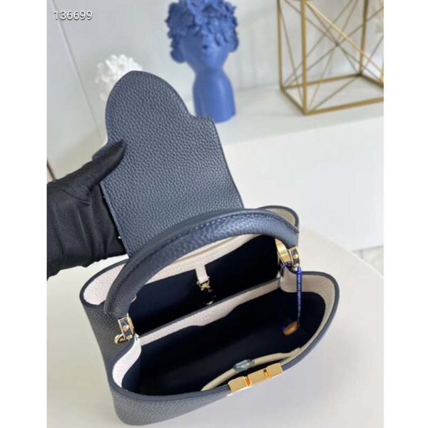 Louis Vuitton LV Women Capucines MM Handbag Blue Navy Taurillon Leather Canvas (9)