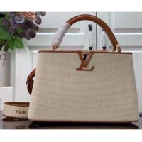 Louis Vuitton LV Women Capucines MM Handbag Caramel Brown Taurillon Leather Canvas (7)