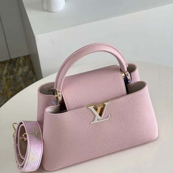 Louis Vuitton LV Women Capucines MM Handbag Pink Taurillon Leather Canvas (6)