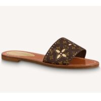 Louis Vuitton LV Women Lock It Flat Mule Gold Brown Perforated Monogram Canvas (10)