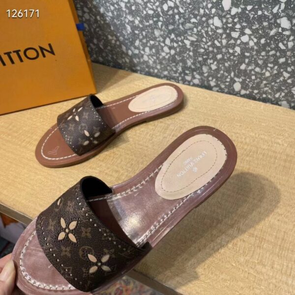 Louis Vuitton LV Women Lock It Flat Mule Gold Brown Perforated Monogram Canvas (7)